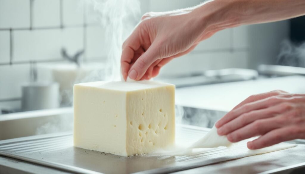 Pressing Tofu for How to Make Stinky Tofu