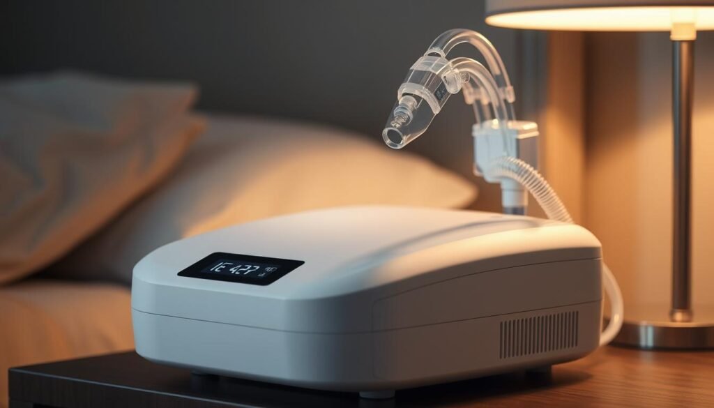 A sleek, modern medical device with a minimalist design and a digital display. The iCareCPAP sleep apnea machine sits on a bedside table, bathed in soft, warm lighting that creates a calming atmosphere. The device's white casing and clean lines evoke a sense of sophistication and advanced technology. A clear, flexible hose connects the machine to a comfortable nasal mask, designed for a snug, customized fit. The overall scene conveys the ease and efficiency of using this state-of-the-art sleep therapy solution, showcasing its key features and benefits for improved sleep and respiratory health. A sleek, modern medical device with a minimalist design and a digital display. The iCareCPAP sleep apnea machine sits on a bedside table, bathed in soft, warm lighting that creates a calming atmosphere. The device's white casing and clean lines evoke a sense of sophistication and advanced technology. A clear, flexible hose connects the machine to a comfortable nasal mask, designed for a snug, customized fit. The overall scene conveys the ease and efficiency of using this state-of-the-art sleep therapy solution, showcasing its key features and benefits for improved sleep and respiratory health.
