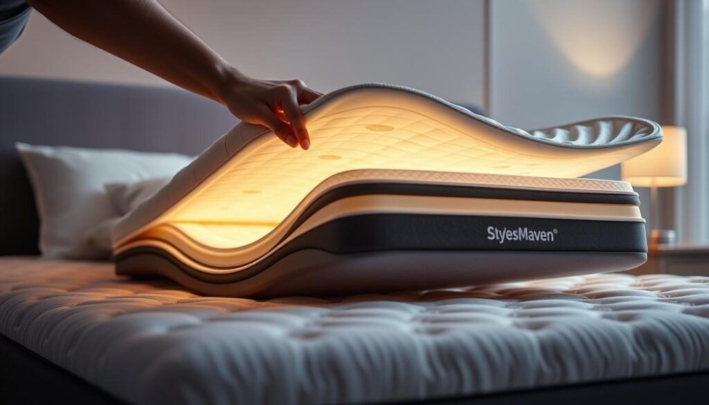 An elegantly designed StylesMaven bed mattress, gently lifted and rotated to reveal its supportive, ergonomic construction. The mattress is illuminated by soft, diffused lighting, showcasing its carefully engineered layers designed to promote spinal alignment and pressure relief. The scene conveys the importance of regularly flipping and rotating the mattress to ensure even wear and maximize its restorative benefits for the user. An elegantly designed StylesMaven bed mattress, gently lifted and rotated to reveal its supportive, ergonomic construction. The mattress is illuminated by soft, diffused lighting, showcasing its carefully engineered layers designed to promote spinal alignment and pressure relief. The scene conveys the importance of regularly flipping and rotating the mattress to ensure even wear and maximize its restorative benefits for the user.