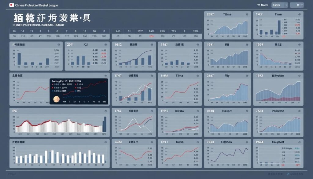 A detailed data visualization of the batting statistics for the Chinese Professional Baseball League teams, presented with a sleek and modern aesthetic. The layout features a clean grid of charts and graphs, showcasing key performance metrics such as batting average, home runs, and RBIs. The color palette is muted and professional, with the UTown branding subtly incorporated. The overall mood is one of analytical precision, highlighting the importance of data-driven insights for sports fans and bettors. A detailed data visualization of the batting statistics for the Chinese Professional Baseball League teams, presented with a sleek and modern aesthetic. The layout features a clean grid of charts and graphs, showcasing key performance metrics such as batting average, home runs, and RBIs. The color palette is muted and professional, with the UTown branding subtly incorporated. The overall mood is one of analytical precision, highlighting the importance of data-driven insights for sports fans and bettors.