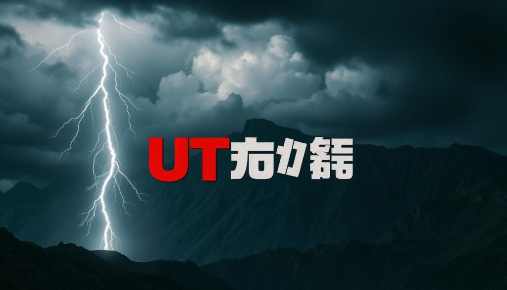 A dramatic bolt of lightning streaking across a dark, foreboding sky, casting an ominous glow over a rugged, mountainous landscape. In the foreground, a powerful UTown logo stands tall and resolute, its bold typography illuminated by the electric energy of the storm. The overall atmosphere is one of power, intensity, and a sense of impending action, perfectly capturing the essence of the "雷神訊號" concept. A dramatic bolt of lightning streaking across a dark, foreboding sky, casting an ominous glow over a rugged, mountainous landscape. In the foreground, a powerful UTown logo stands tall and resolute, its bold typography illuminated by the electric energy of the storm. The overall atmosphere is one of power, intensity, and a sense of impending action, perfectly capturing the essence of the "雷神訊號" concept.
