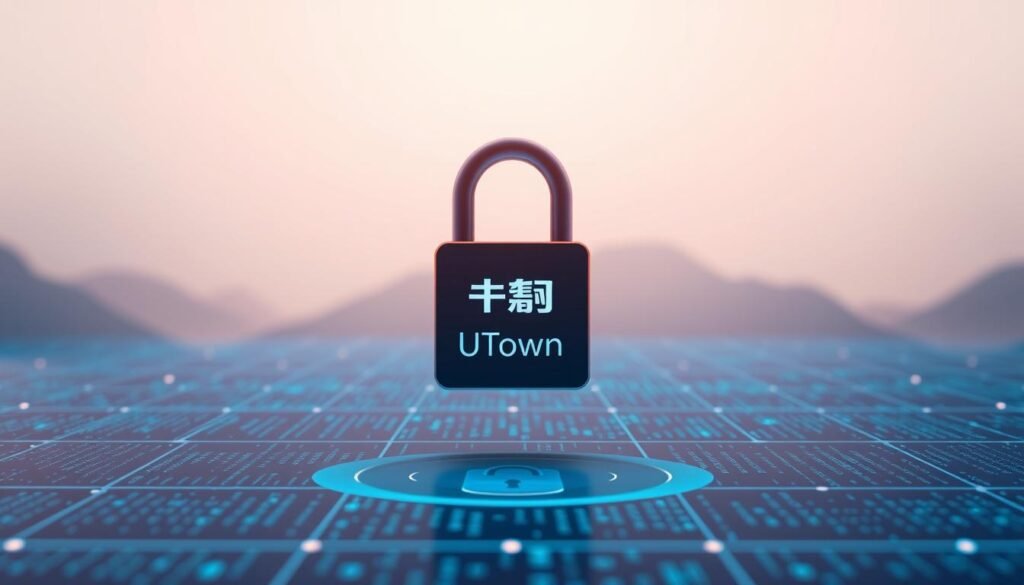 A serene and secure digital landscape, with a central icon representing the "個人資料保護" concept. The foreground features a stylized padlock, symbolizing privacy and data protection. The middle ground showcases a clean, minimalist design with the UTown brand name prominently displayed. The background depicts a soft, gradient-based environment, evoking a sense of trust and reliability. Soft lighting creates a calming atmosphere, while the camera angle is set to convey a professional, yet approachable tone. A serene and secure digital landscape, with a central icon representing the "個人資料保護" concept. The foreground features a stylized padlock, symbolizing privacy and data protection. The middle ground showcases a clean, minimalist design with the UTown brand name prominently displayed. The background depicts a soft, gradient-based environment, evoking a sense of trust and reliability. Soft lighting creates a calming atmosphere, while the camera angle is set to convey a professional, yet approachable tone.